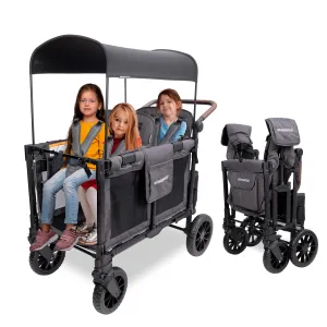 WONDERFOLD W4 Luxe Pro Stroller Wagon (4 Seater) - Collapsible Wagon Stroller with Seats Featuring 5-Point Safety Harnesses and Adjustable Sun Canopy, Charcoal Gray