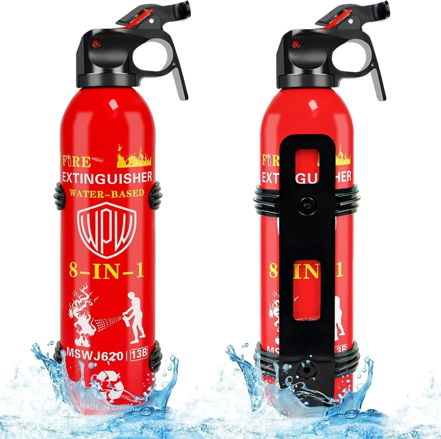 WPW Upgraded 8-in-1 Fire Extinguisher for Home with Wall Mount 620ml Portable Fire Extinguisher For Vehicle Car Boat House Kitchen Emergency Supplies, Water-Based Solution For A, B, C, K Fire (2 Pack)