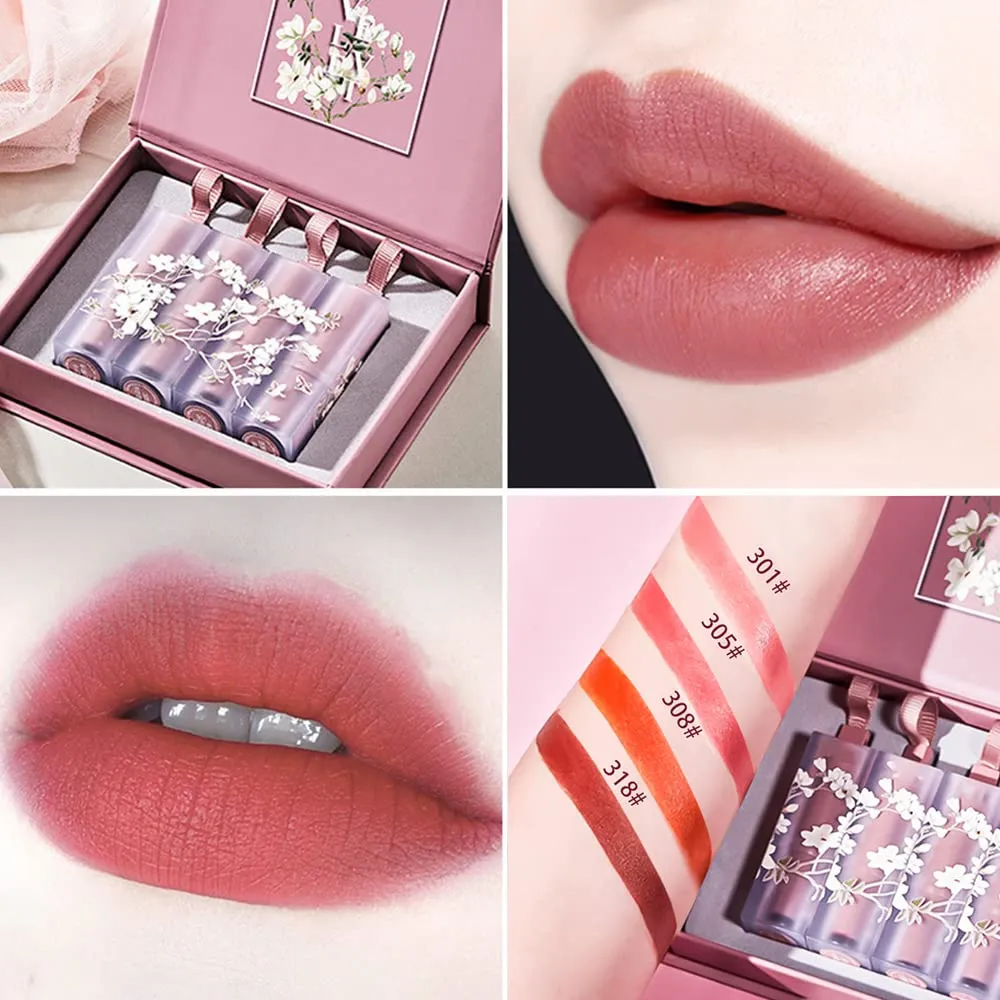 Xaena Flower Matte Lipstick Set, Lip Stain Makeup Kit 24 Hour Long Lasting Waterproof Matte Lipsticks Lip Gloss Sets for Women Labiales Matte Larga Duracion (Pink)