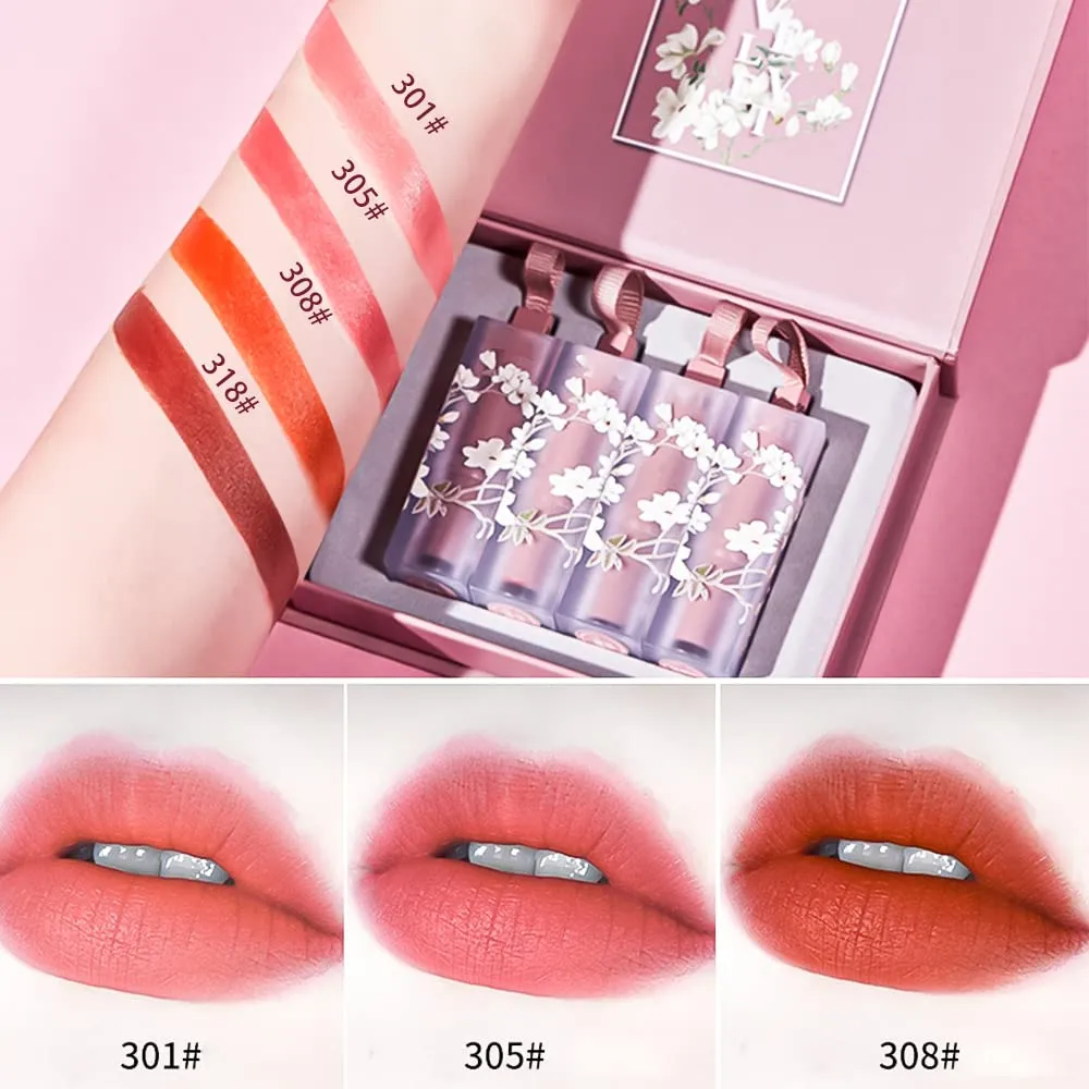Xaena Flower Matte Lipstick Set, Lip Stain Makeup Kit 24 Hour Long Lasting Waterproof Matte Lipsticks Lip Gloss Sets for Women Labiales Matte Larga Duracion (Pink)