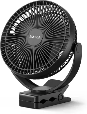 xasla 10000mAh Portable Clip on Fan, 8 inch Rechargeable Battery Operated, 24 Hours Work Time, Quiet USB 4 Speeds Personal, Ideal for Outdoor Camping Golf Cart Home Office Black