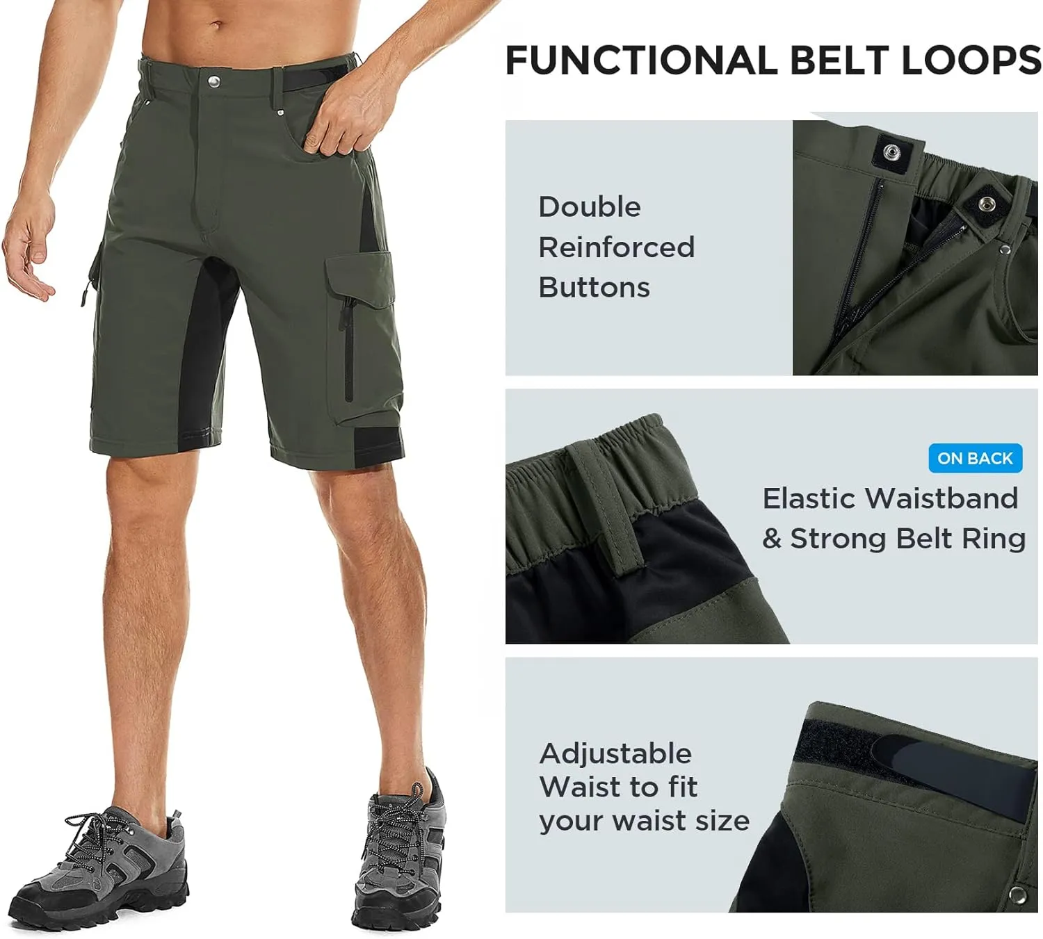 XKTTAC Men's Outdoor Quick Dry Lightweight Stretchy Shorts for Hiking, Tactical, Camping, Travel with 6 Pockets
