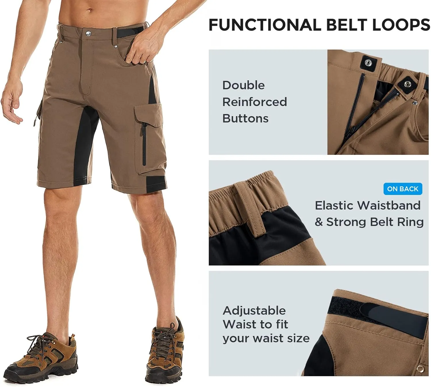 XKTTAC Men's Outdoor Quick Dry Lightweight Stretchy Shorts for Hiking, Tactical, Camping, Travel with 6 Pockets