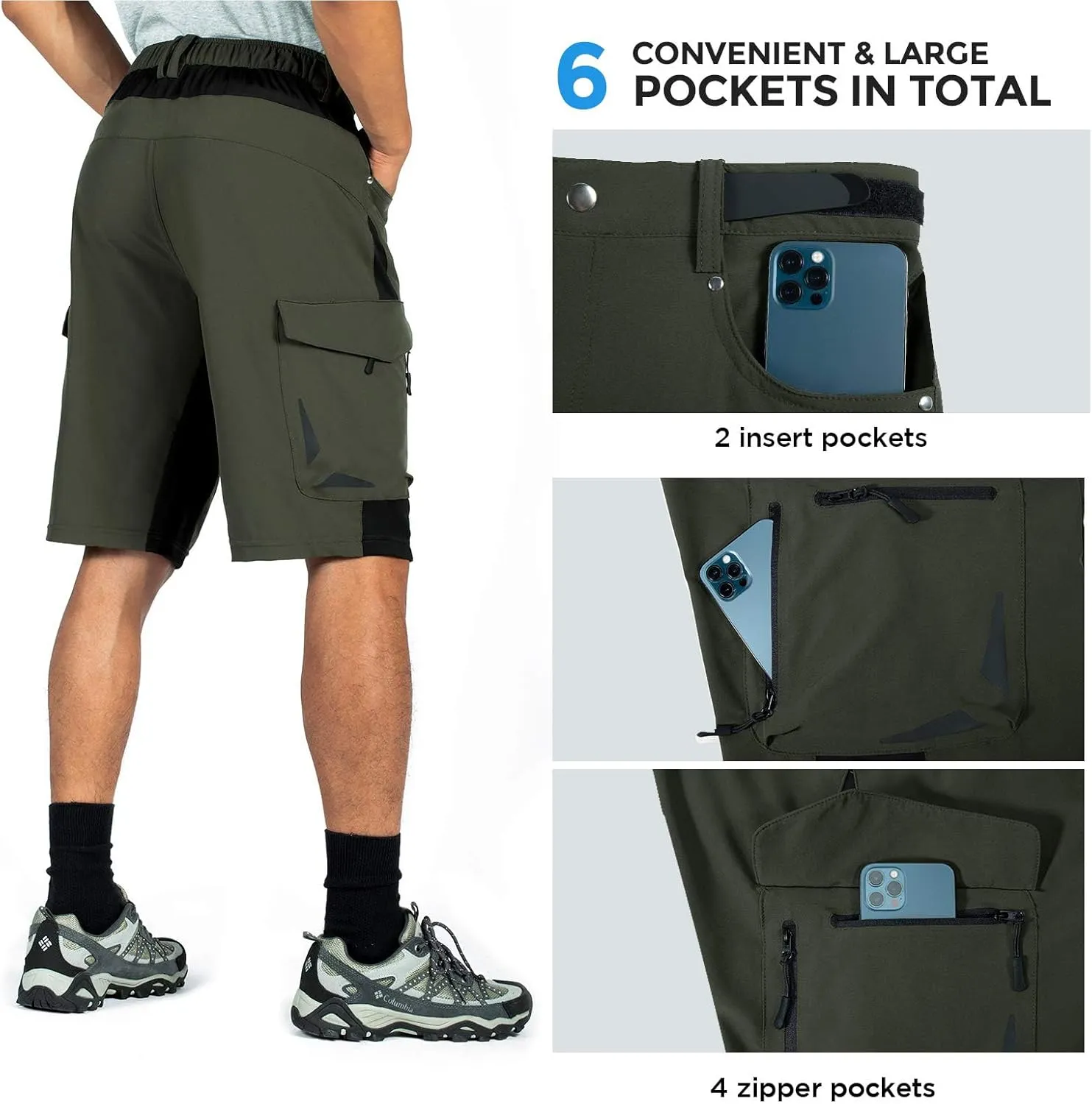 XKTTAC Men's Outdoor Quick Dry Lightweight Stretchy Shorts for Hiking, Tactical, Camping, Travel with 6 Pockets