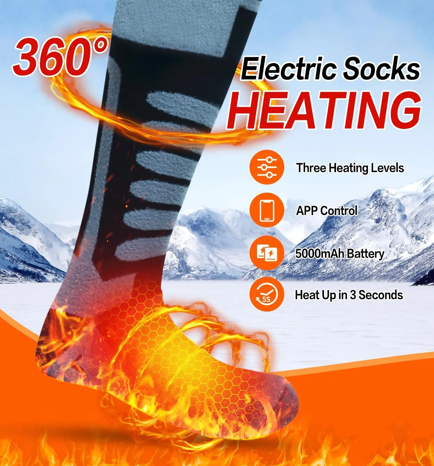 YAHAVA Electric Heated Socks for Men Women 5000mAh Rechargeable Battery Heated Socks