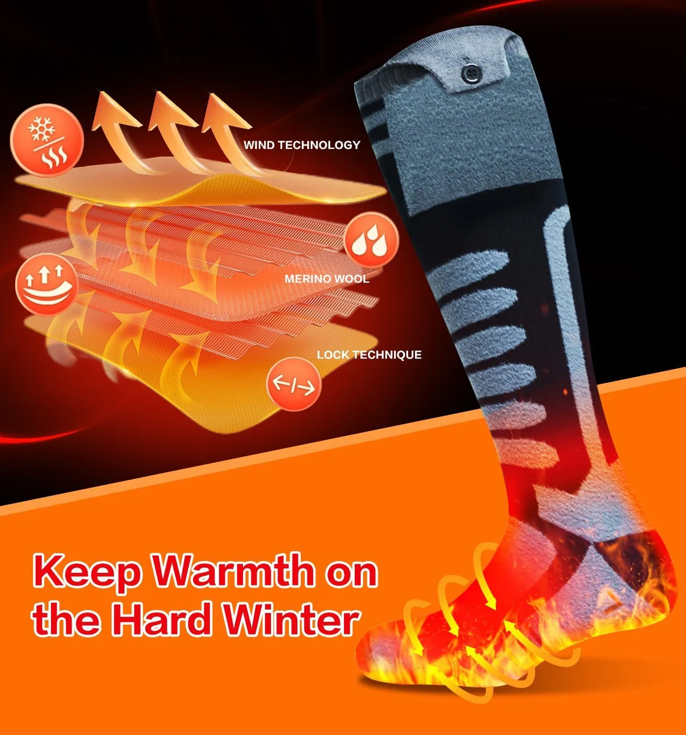 YAHAVA Electric Heated Socks for Men Women 5000mAh Rechargeable Battery Heated Socks