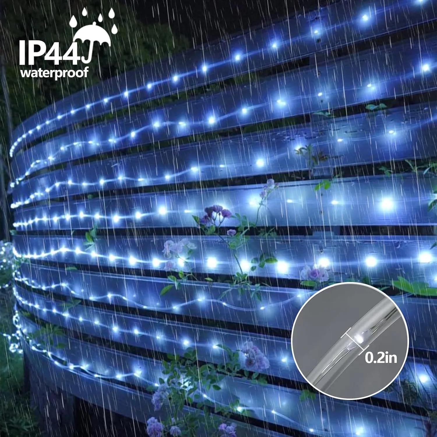 YEGUO 2 Packs Each 33ft 100 LED Solar Rope Lights Outdoor Waterproof, White String Lights for Outside, 8 Modes Fairy Lights in Clear Thin Tube for Camping Fence Patio Garden Trampoline Deck