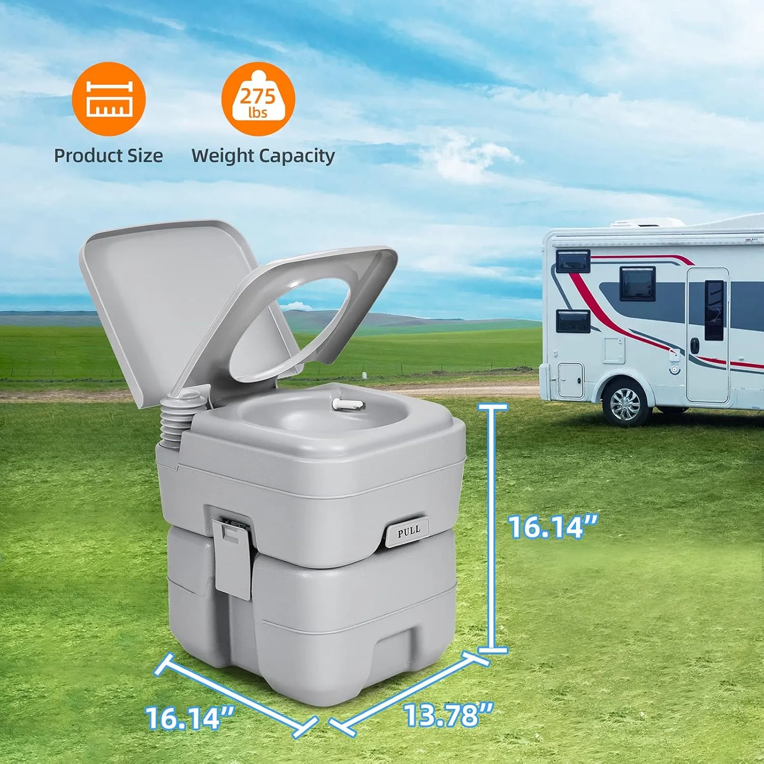 YITAHOME Portable Toilet, Camping Toilet, Travel RV Toilet, 5.3 Gallon Detachable Waste Tank Portable Toilet for Camping, Hiking, Hunting, Boating, Gray