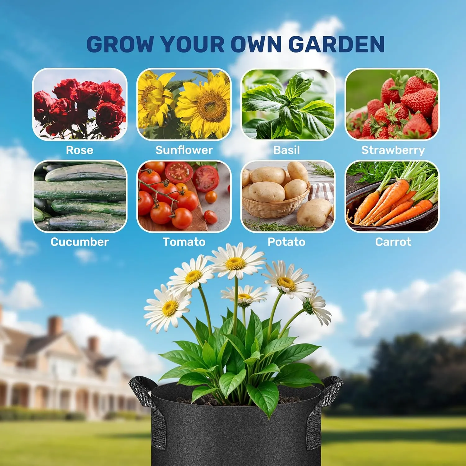 YSSOA Grow Bags 24 Pack 10 Gallon 300G Reusable Breathable Gardening Pots with Handles Non-Woven Fabric Plant Bags, Heavy Duty Planting Bags for Grow Tent Hydroponic & Outdoor Vegetables Tomatoes