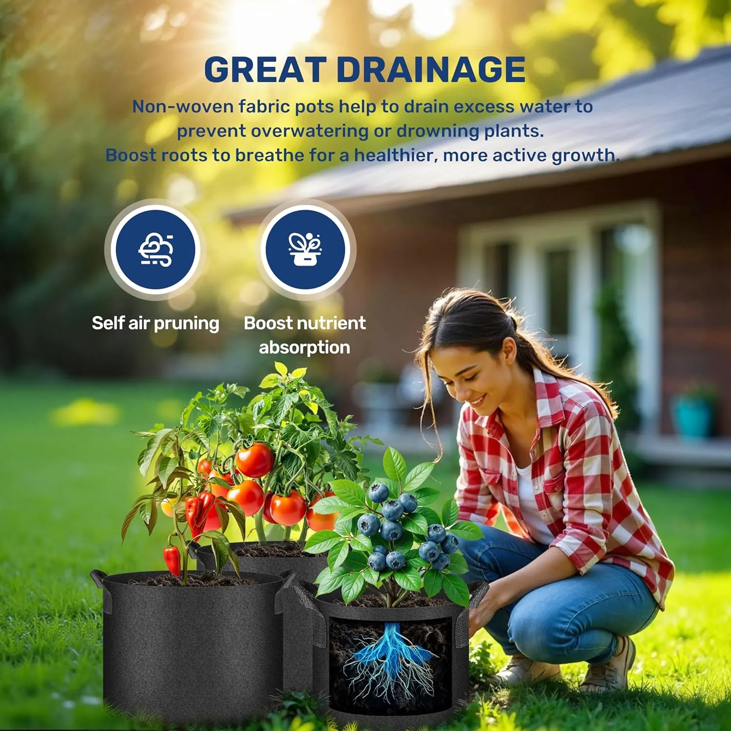 YSSOA Grow Bags 24 Pack 10 Gallon 300G Reusable Breathable Gardening Pots with Handles Non-Woven Fabric Plant Bags, Heavy Duty Planting Bags for Grow Tent Hydroponic & Outdoor Vegetables Tomatoes