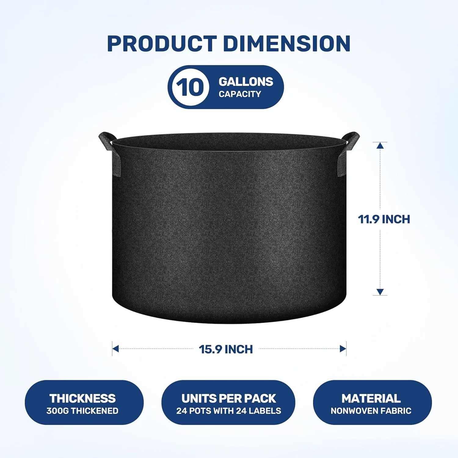 YSSOA Grow Bags 24 Pack 10 Gallon 300G Reusable Breathable Gardening Pots with Handles Non-Woven Fabric Plant Bags, Heavy Duty Planting Bags for Grow Tent Hydroponic & Outdoor Vegetables Tomatoes