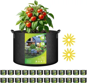 YSSOA Grow Bags 24 Pack 10 Gallon 300G Reusable Breathable Gardening Pots with Handles Non-Woven Fabric Plant Bags, Heavy Duty Planting Bags for Grow Tent Hydroponic & Outdoor Vegetables Tomatoes