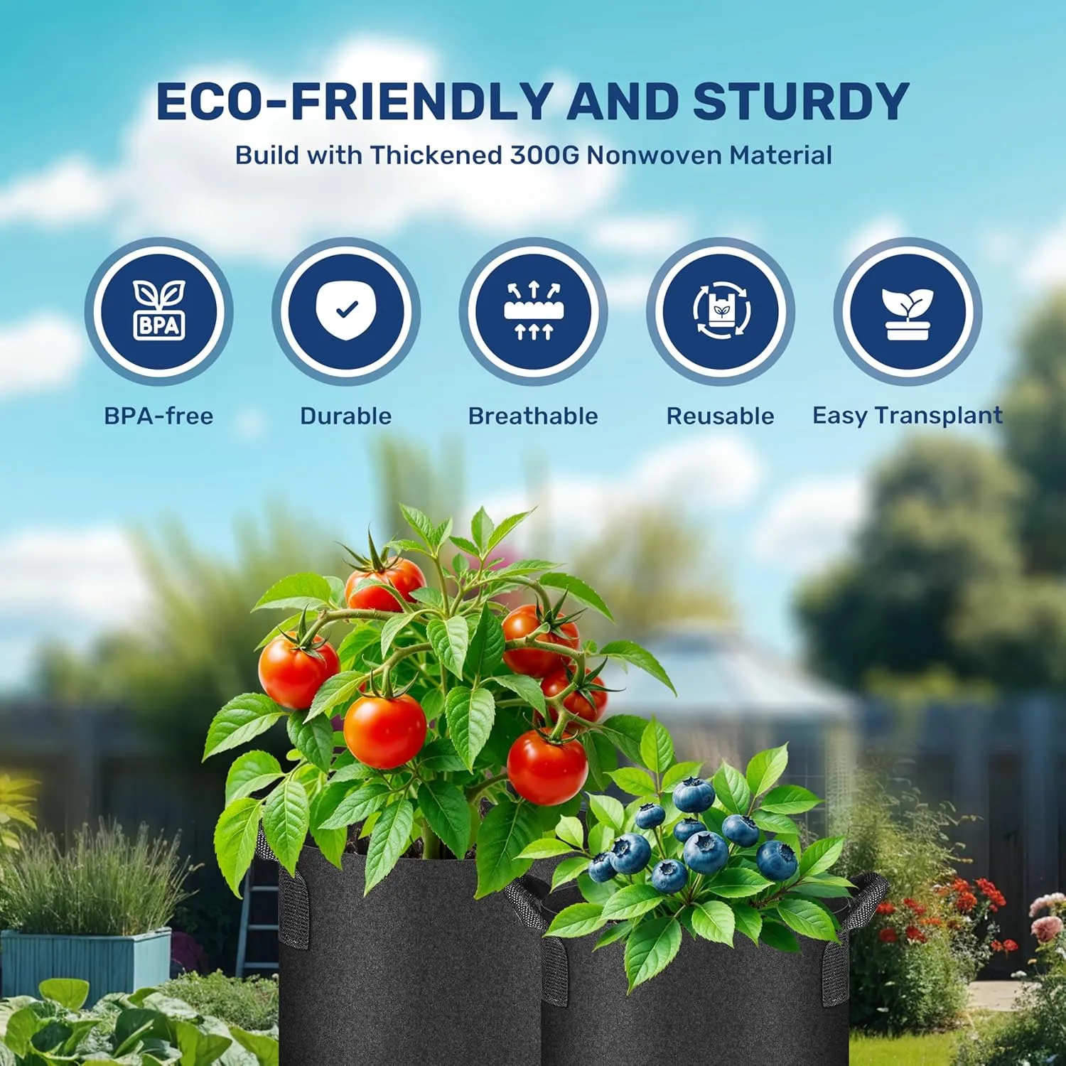 YSSOA Grow Bags 24 Pack 10 Gallon 300G Reusable Breathable Gardening Pots with Handles Non-Woven Fabric Plant Bags, Heavy Duty Planting Bags for Grow Tent Hydroponic & Outdoor Vegetables Tomatoes