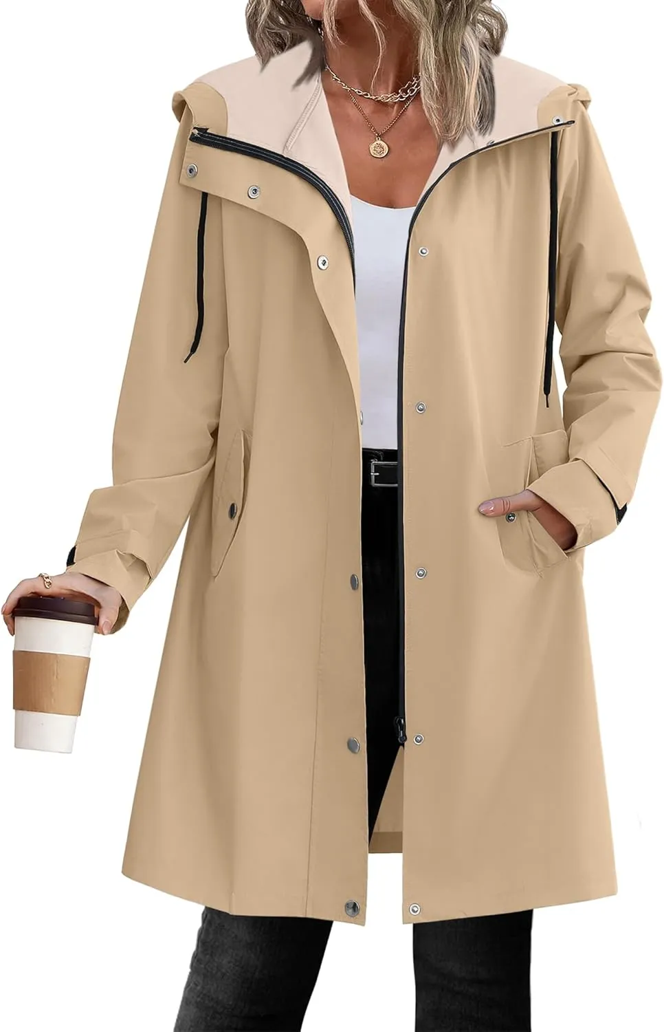 Zeagoo Womens Waterproof Raincoat Lightweight Rain Jacket Women Long Hooded Trench Coats Outdoor Windbreaker Travel Jacket