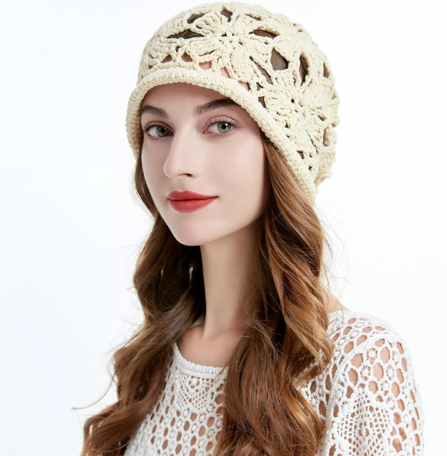 ZLYC Women Cotton Crochet Slouchy Beanie Hat Handmade Knit Summer Skull Cap