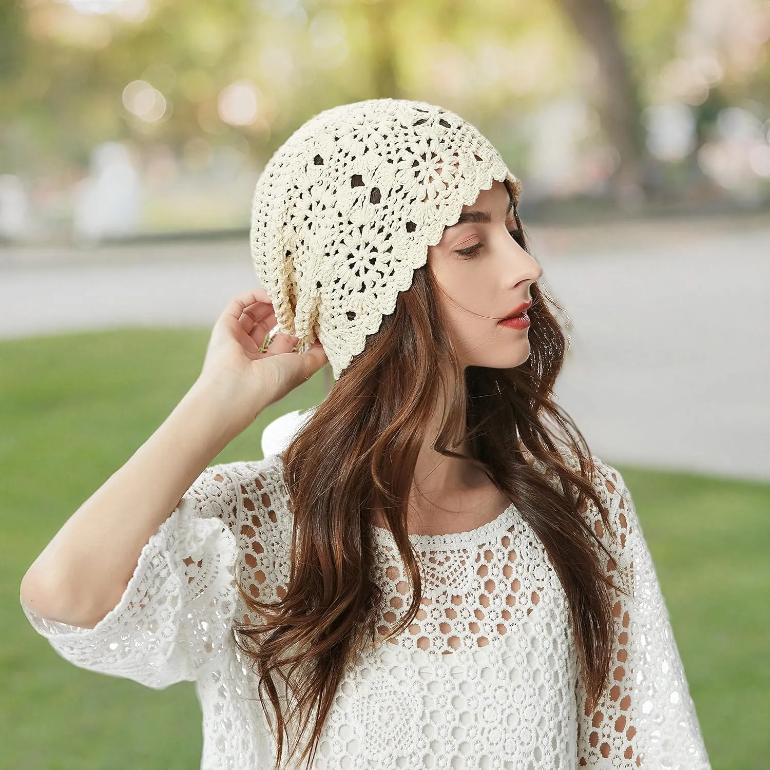 ZLYC Women Cotton Crochet Slouchy Beanie Hat Handmade Knit Summer Skull Cap