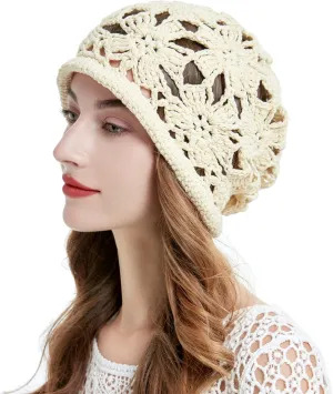 ZLYC Women Cotton Crochet Slouchy Beanie Hat Handmade Knit Summer Skull Cap