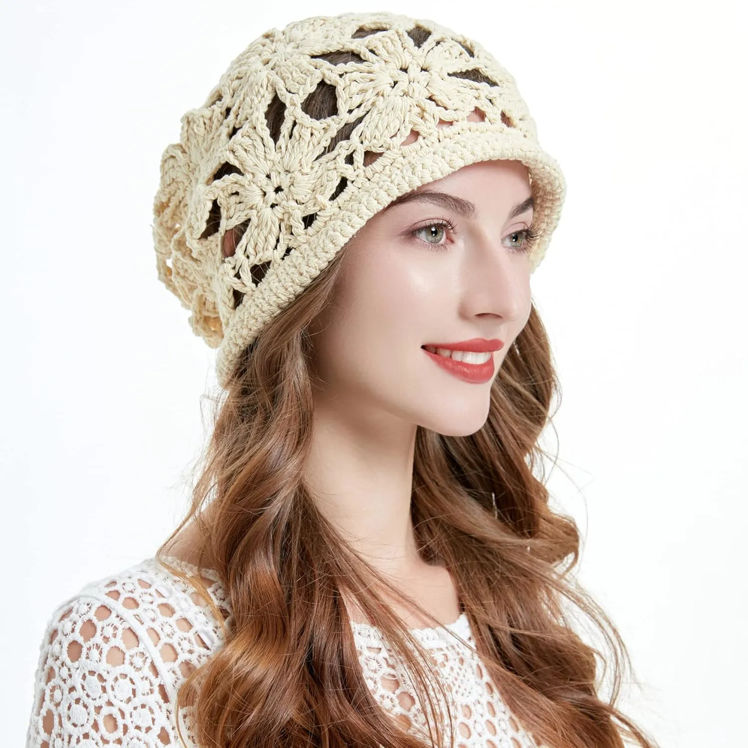 ZLYC Women Cotton Crochet Slouchy Beanie Hat Handmade Knit Summer Skull Cap