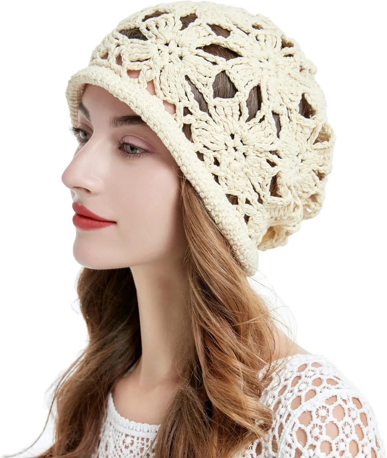 ZLYC Women Cotton Crochet Slouchy Beanie Hat Handmade Knit Summer Skull Cap
