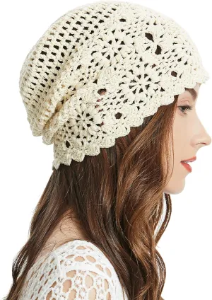 ZLYC Women Cotton Crochet Slouchy Beanie Hat Handmade Knit Summer Skull Cap