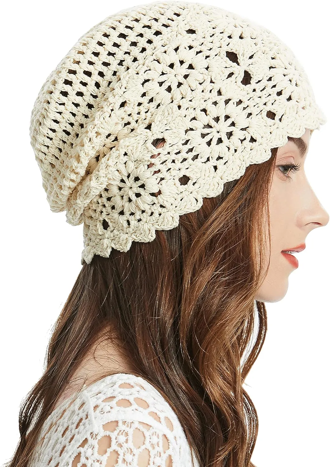 ZLYC Women Cotton Crochet Slouchy Beanie Hat Handmade Knit Summer Skull Cap