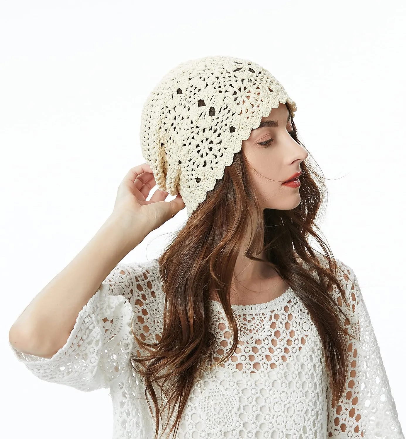 ZLYC Women Cotton Crochet Slouchy Beanie Hat Handmade Knit Summer Skull Cap